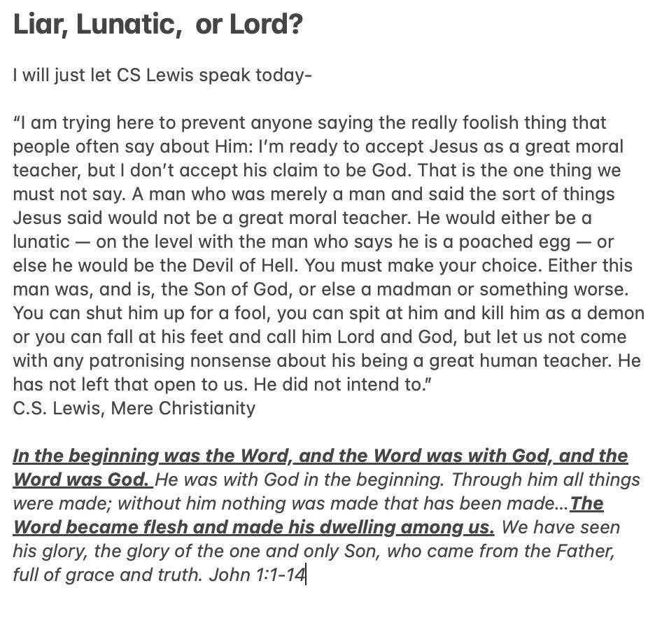 Liar, Lunatic or Lord!